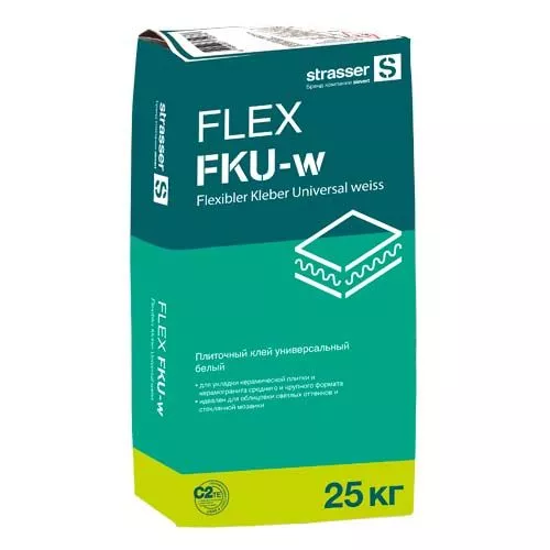 FLEX FKU-w, Quick-mix, Плиточный клей универсальный белый С2 ТЕ, 25 кг, 72984 - Тёплая Керамика - Изображение