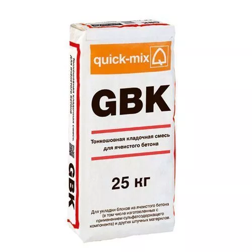 GBK, Quick-mix, Тонкошовная кладочная смесь для ячеистого бетона, серая, 25 кг, 72324 - Тёплая Керамика - Изображение