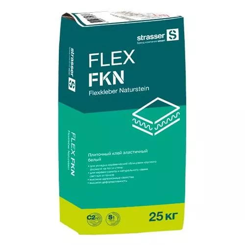 FLEX FKN, Quick-mix, Плиточный клей эластичный белый (С2 ТЕ S1), 25 кг, 72986 - Тёплая Керамика - Изображение