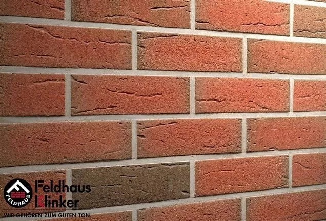 Клинкерная фасадная плитка R307NF9 "ardor rustico", красная пестрая, обожженная, "структура формбек" - Тёплая Керамика - Изображение 1