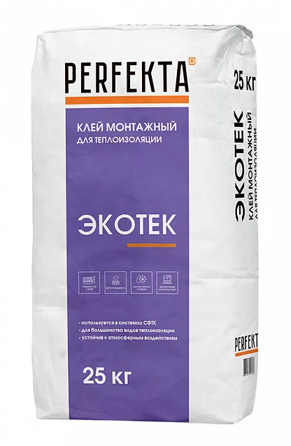 Клей монтажный для теплоизоляции Экотек, Perfekta, 25 кг, 0701 - Тёплая Керамика - Изображение