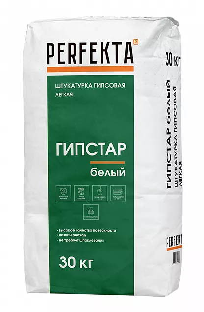 Штукатурка гипсовая легкая Гипстар белый, Perfekta, 30 кг, 0589 - Тёплая Керамика - Изображение