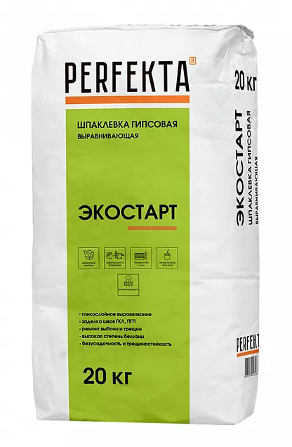 Шпаклевка гипсовая выравнивающая Экостарт, Perfekta, 20 кг, 0626 - Тёплая Керамика - Изображение