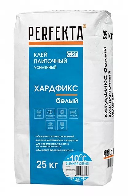 Клей плиточный усиленный Хардфикс Белый C2 Т Зимняя серия, Perfekta, 25 кг, 6307 - Тёплая Керамика - Изображение