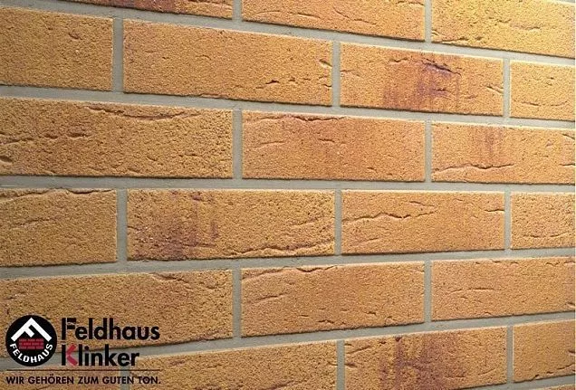 Клинкерная фасадная плитка R287NF9 "amari viva rustico aubergine", желтая пестрая, "структура формбе - Тёплая Керамика - Изображение 1