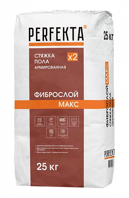 Стяжка пола армированная Фиброслой Макс, Perfekta, 25 кг, 8172 - Тёплая Керамика - Изображение