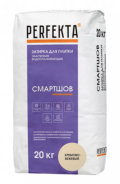 Затирка для плитки эластичная водоотталкивающая Смартшов кремово-бежевый, Perfekta, 20 кг, 3191 - Тёплая Керамика - Изображение