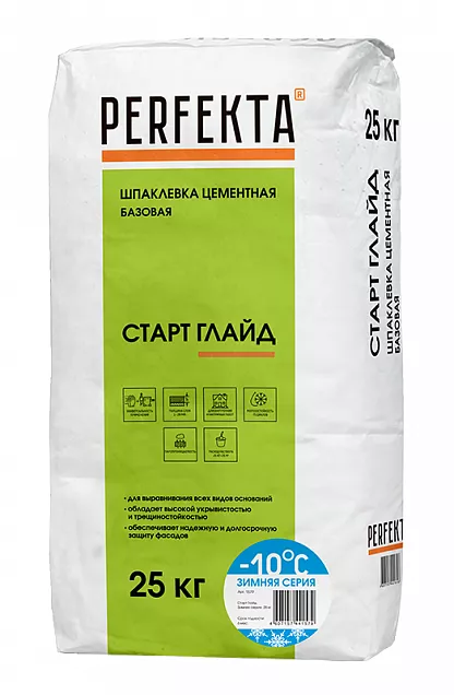 Шпаклевка цементная базовая Старт Глайд Зимняя серия, Perfekta, 25 кг, 1579 - Тёплая Керамика - Изображение
