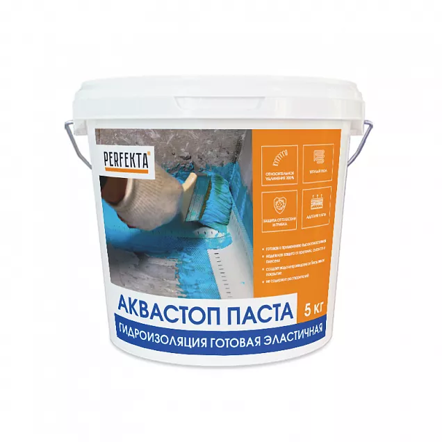 Гидроизоляция готовая эластичная Аквастоп Паста, Perfekta, 5 кг, 3023 - Тёплая Керамика - Изображение