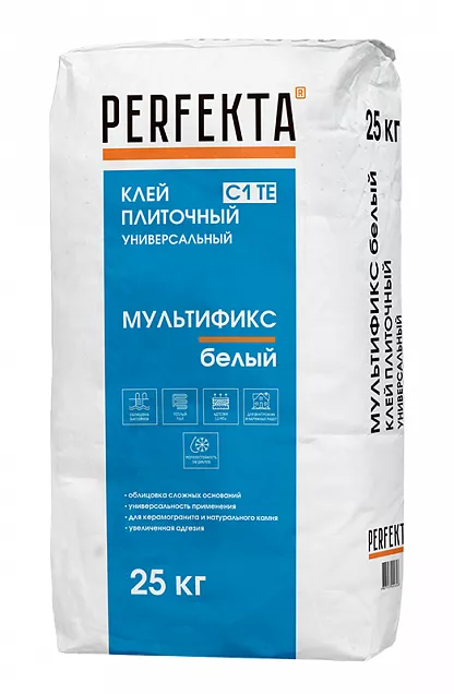 Клей плиточный универсальный Мультификс Белый C1 TE, Perfekta, 25 кг, 1050 - Тёплая Керамика - Изображение