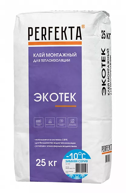 Клей монтажный для теплоизоляции Экотек Зимняя серия, Perfekta, 25 кг, 7007 - Тёплая Керамика - Изображение